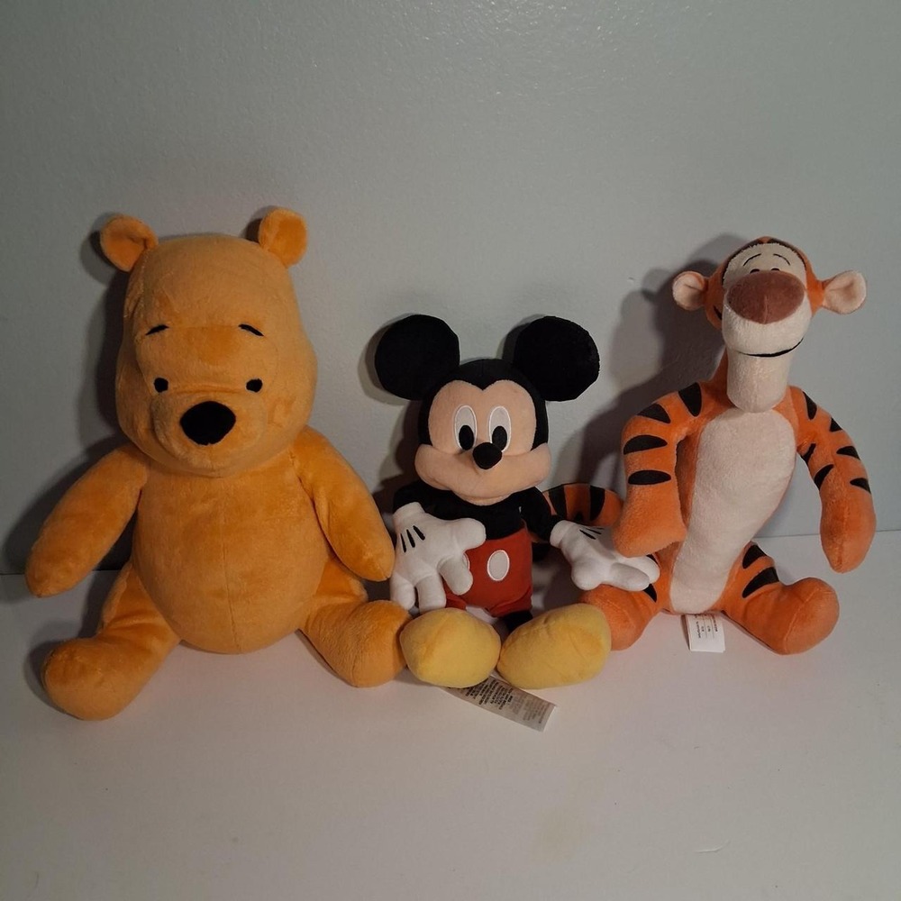 Bundle Disney Winnie the Pooh, Mickey Mouse, and Tigger plush toys
